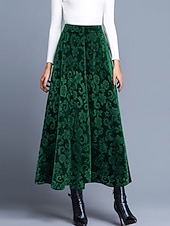 cheap Graphic Skirts-Women's Elegant Fashion Casual Maxi High Waist Skirts Floral Floral Micro-elastic Daily Street Blue Wine Purple Green Spring