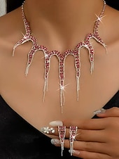 Недорогие Женское ожерелье-Женский комплект украшений со стразами зеленого цвета, включающий ожерелье и кольца для рождественской вечеринки, бала &amp;вечерние мероприятия