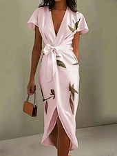economico Abito Floreale-Per donna Abito Midi Abito a trapezio Abito Estivo Casual Quotidiano Vestibilità regolare Floreale Manica Corta Scollo a V Bianco Rosa Azzurro cielo Estate Primavera