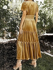 olcso Buliruhák-Női Midi ruha Karácsonyi ruha Bársony ruha Party ruha Koktélruha Elegáns Modern Parti Születésnap Estély Normál Sima Rövid ujjú V-alakú Bor Katonai zöld Sötétkék Sötétzöld Tavasz Ősz