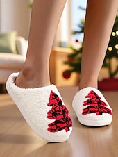 ieftine Flip-Flops de Damă-Papuci de Crăciun albi pentru femei, cu căptușeală plușată, pantofi confortabili de iarnă pentru petrecerea de sărbători &amp;oferirea de cadouri