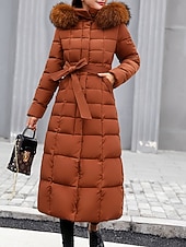 billiga Dunjackor-Dam Vinterkappa Dun Hoodiejacka Håller värmen Bekväm Dragkedja Ficka Aktiv Ledigt Slät Utomhus Semester Utekväll Helgen Lång Huva Normal Långärmad Ytterkläder Svart Vit Rubinrött Höst Vinter