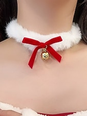 voordelige Dames ketting-Kerstchoker met fluwelen strik voor dames, met imitatiebont en gouden bel, feestelijke feestdagenhalsketting voor kerstfeestjes en wintervieringen