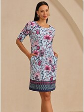 זול שמלה קז'ואל-שמלת מיני נמתחת לחופשה עם הדפס פרחוני