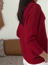 cheap Pullovers &amp; Tops-Women's Sweater Elegant Casual Soft Pure Color Ribbed Cowl Knitted Long Sleeve Regular Tops Knit Daily Outdoor Weekend Red Fall Winter