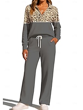 abordables Survêtements-Femmes Sweat-shirt Ensemble Survetement Jogging Pantalon Cordon de serrage Avec Poches Léopard Veste et Pantalon de Jogging Ensemble de vêtements de sport Vêtements d'intérieur Été Printemps Automne