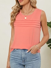economico Serbatoio Semplice-Per donna Canotta Tinta unica Elegante Casual Senza Maniche Girocollo Top Regolari Quotidiano Blu Nero Bianco Rosa Vino Estate