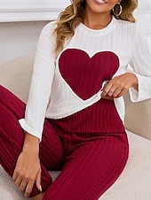 billige Valentinsdagen Søvn &amp; Lounge-Damepyjamas Loungewear Pyjamasett Varm Aktiv Motetrend Bukse Hjemmefest Langermet Crew Neck Rosa Rød Lilla Grå Vår Høst Vinter
