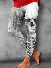 cheap Graphic Leggings-Women's Leggings Vacation Vintage Fashion Ankle-Length High Waist Graphic Skull Printing Soft Breathable Stretchy Vacation Street Causal White Blue Green Khaki Spring Fall Winter Slim Fit