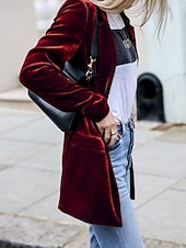 preiswerte Blazer &amp; Anzüge-Damen Blazer Samtblazer Bequem Tasche Mode Einfach Party Party / Abend Regulär Umlegekragen Normale Passform Langarm Oberbekleidung Blau Schwarz Wein Herbst Winter