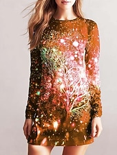 Christmas Women's Mini Dress Sheath Dress Bodycon Dress Party Casual Boho School Christmas Vacation Graphic Christmas Tree Snowflake Long Sleeve Crew Neck Red Blue Brown Green Spring Fall Winter cheap Christmas Dresses-Christmas Women's Mini Dress Sheath Dress Bodycon Dress Party Casual Boho School Christmas Vacation Graphic Christmas Tree Snowflake Long Sleeve Crew Neck Red Blue Brown Green Spring Fall Winter