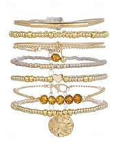 cheap Women&#039;s Bracelet-Women&#039;s Bohemian Beaded Layered Bracelet Set – Gold and Brown Multi-Strand Bangles with Heart &amp; Charm Accents, Fashion Jewelry for Parties, Festivals and Everyday Wear