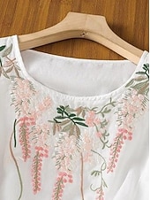 abordables Camiseta floral-Mujer Tallas pequeñas Camisa Bordado Plano Bohemia Estilo lindo Elegante Media Manga Manga Farol Escote Redondo Tops regulares Diario Noche Fin de semana Blanco Verde Claro Rosa Verano