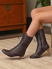 Недорогие Викторианский и Эдвардианский-Женские коричневые ботильоны из искусственной кожи в эдвардианском стиле со шнуровкой, винтажные полусапожки на среднем каблуке 1950-х годов для костюмированных выступлений, театра и повседневной носки в стиле ретро