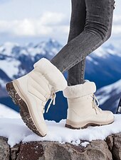 abordables Botas de nieve e invierno-Botas de nieve impermeables con cordones y forro de piel cálida para mujer, botines de invierno antideslizantes para senderismo al aire libre, calzado acogedor y aislante para clima frío