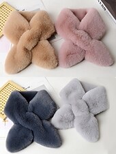 baratos Lenços Femininos-cachecol feminino de pele sintética de natal, aquecedor de pescoço macio com nó cruzado, xale elegante de inverno para festas de fim de ano e presentes