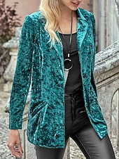 Damen Blazer Samtblazer Bequem Tasche Knöpfe Mode Einfach Party Party / Abend Regulär Umlegekragen Normale Passform Langarm Oberbekleidung Marineblau Schwarz Wein Frühling Herbst preiswerte Blazer & Anzüge-Damen Blazer Samtblazer Bequem Tasche Knöpfe Mode Einfach Party Party / Abend Regulär Umlegekragen Normale Passform Langarm Oberbekleidung Marineblau Schwarz Wein Frühling Herbst