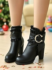 preiswerte Stiefeletten-Rote Damenstiefeletten mit goldener Schleife – festliche High Heel-Stiefel für Damen – perfekt für Weihnachtsfeiern, Feiertagstreffen und Abende