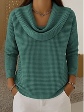 preiswerte Einfarbiges T-Shirt-Damen Hemd Vintage Tropisch Stilvoll Langarm Wasserfallausschnitt Normale Oberteile Blau Schwarz Gelb Grün Grau Frühling Herbst Winter