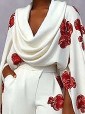 preiswerte Blusenanzüge für Damen-Damen Hosen-Sets Bolero-Oberteil Langarm Blumen Elegant Mode Streetwear Lässig Täglich Outdoor Weiß Herbst Normale Passform