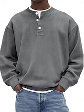 cheap Casual Henley Tee-Men&#039;s Corduroy Shirt Henley Shirt Tee Long Sleeve Solid Color Plain Fashion Designer Casual Button Up Henley Outdoor Casual Daily Summer Fall Winter Retro Red Black White Henley T-Shirt