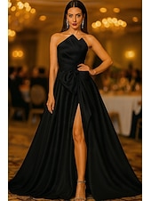 economico Abiti da Sera a Linea A-Linea ad A Abito da Sera Elegante Abito formale Formale Matrimonio Lunghezza al pavimento Senza Maniche Senza Spalline Raso con Fiocco/Fiocchi Perle 2025