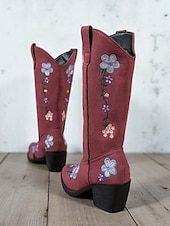 お買い得  足首ブーツ-女性用刺繍入り花柄ウエスタンブーツ、秋やカジュアルな外出に最適な快適なブロックヒールのアンクルブーツ