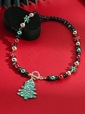 olcso Karácsonyi kiegészítők-Női karácsonyi ajándék nyaklánc, ötvözet és akril anyagból, színes gyöngyök ünnepi medálokkal, tökéletes ünnepi kiegészítő partikra és összejövetelekre