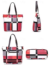 זול תיקי יד-סט תיקי יד משובצים לחג המולד לנשים, עשוי דמוי עור צבעוני, תיק יד אופנתי, תיק צד, ארנק וכיס, מושלם למתנה לחג ולמסיבת חג המולד