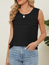 economico Serbatoio Semplice-Per donna Canotta Tinta unica Elegante Casual Senza Maniche Girocollo Top Regolari Quotidiano Blu Nero Bianco Rosa Vino Estate