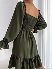 Damen Minikleid Schößchen Kleider Gerafftes Kleid Modern Outdoor Ferien Ausgehen Normale Passform Einfach Langarm Quadrathals Schwarz Wein Armeegrün Leicht Braun Frühling Herbst preiswerte abendkleider-Damen Minikleid Schößchen Kleider Gerafftes Kleid Modern Outdoor Ferien Ausgehen Normale Passform Einfach Langarm Quadrathals Schwarz Wein Armeegrün Leicht Braun Frühling Herbst