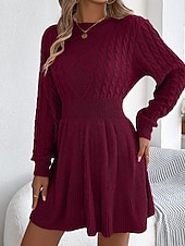 economico Abiti in maglia-Per donna Mini Abito Abiti in tessuto di lino e policotone Abito in maglia Moderno Quotidiano Natale Uscire Vestibilità regolare Semplice Manica Lunga Girocollo Nero Vino Grigio Autunno Inverno