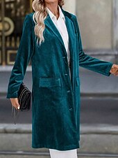 billiga Blazers och kostymer-Dam Kavaj Kappa Håller värmen Bekväm Ficka Knappar Elegant Mode Slät Fest Födelsedag Fest / afton Ledigt Lång Nedvikt Normal Långärmad Ytterkläder Svart Vin Blå Höst Vinter