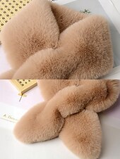 baratos Lenços Femininos-cachecol feminino de pele sintética de natal, aquecedor de pescoço macio com nó cruzado, xale elegante de inverno para festas de fim de ano e presentes