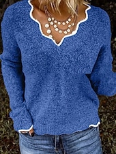 levne jednoduché tričko-Dámské Svetr Rolák Šik ven Na běžné nošení Barevné bloky Do V Slátanina Pletený Dlouhý rukáv Běžné topy Plést Denní Dovolená Jdeme ven Černá Světlá růžová Podzim Zima