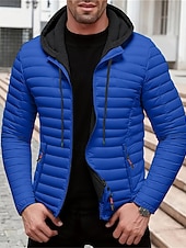 baratos Blusões e Parkas para Homem-Homens Casaco de inverno Casaco puffer Jaqueta acolchoada Bolsos Poliéster Férias Roupa Diária Encontro Padrão Moda Casual Confortável Térmico / Quente Outono Inverno Cor Sólida / Simples Preto
