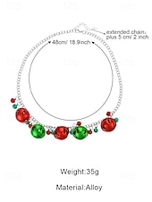tanie Naszyjnik damski-damski świąteczny naszyjnik ze stopu z czerwonymi i zielonymi dzwoneczkami, ozdobą w kształcie płatka śniegu, idealny do świątecznej mody i jako prezent