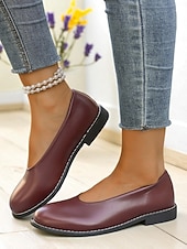 cheap Women&#039;s Flats-Women&#039;s Burgundy Faux Leather Round Toe Flats with Low Heel, Comfortable Casual Dress Shoes for Work, Office &amp; Everyday Wear