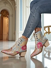  Bottines à lacets en jacquard violet pour femme, ornées de broderies florales et dotées d'un petit talon bloc – bottines de style baroque vintage, parfaites pour les festivals et les soirées Gatsby.