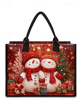 Sac fourre-tout imprimé bonhomme de neige de Noël pour femme, sac à bandoulière en toile grande capacité, sac à main pour cadeaux de vacances d'hiver pour femmes abordables Sacs de Noël-Sac fourre-tout imprimé bonhomme de neige de Noël pour femme, sac à bandoulière en toile grande capacité, sac à main pour cadeaux de vacances d'hiver pour femmes