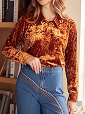 Χαμηλού Κόστους Απλές μπλούζες-Γυναικεία Βελούδο Κομψή Φιλάρεσκος Μπλούζα Κουμπιά Σκέτο Βοημία Βίντατζ Καθημερινά Μακρυμάνικο Κολάρο Πουκαμίσου Κανονικά μπλουζάκια Καθημερινά Βραδινό Ρούχα για Πάρτυ Αργίες