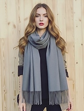 ieftine Accesorii de Crăciun-Eșarfă de Crăciun pentru femei, cu aspect de cașmir, șal de iarnă moale din imitație de cașmir cu ciucuri, eșarfă caldă de culoare uni pentru sărbători, exterior și purtare zilnică