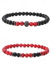cheap Men's Jewelry-Men's Christmas Gift Natural Stone Beaded Bracelet Set, Multi-Color, Unique Matte &amp; Polished Stones, Stylish Accessory for Holiday Parties, Casual Wear and Festive Occasions