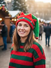 お買い得  レディース帽子-女性用クリスマスエルフハット - 楽しくて華やかな、ベル付きの柔らかいフェルト素材で、ホリデーパーティーやクリスマスのお祝いに最適です。