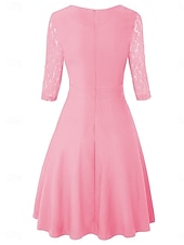 cheap Plain Dress-Women's Mini Dress A Line Dress Elegant Party Cocktail Outdoor Party Wedding Lace Patchwork Regular Fit Solid Color 3/4 Length Sleeve Square Neck Pink Wine Red