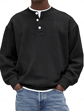 cheap Casual Henley Tee-Men&#039;s Corduroy Shirt Henley Shirt Tee Long Sleeve Solid Color Plain Fashion Designer Casual Button Up Henley Outdoor Casual Daily Summer Fall Winter Retro Red Black White Henley T-Shirt