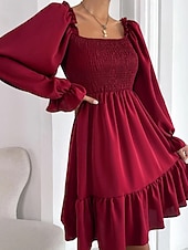 Damen Minikleid Schößchen Kleider Gerafftes Kleid Modern Outdoor Ferien Ausgehen Normale Passform Einfach Langarm Quadrathals Schwarz Wein Armeegrün Leicht Braun Frühling Herbst preiswerte abendkleider-Damen Minikleid Schößchen Kleider Gerafftes Kleid Modern Outdoor Ferien Ausgehen Normale Passform Einfach Langarm Quadrathals Schwarz Wein Armeegrün Leicht Braun Frühling Herbst