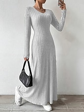 levne Svetrové šaty-Dámské Svetrové šaty Elegantní Na běžné nošení Měkké Čistá barva Rýhovaný Do V Pletený Dlouhý rukáv Běžné topy Plést Venkovní Denní Víkend Černá Trávová zelená Podzim Zima