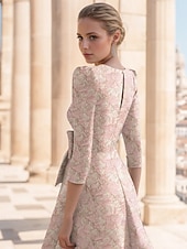 preiswerte Cocktailkleider-A-Linie Knöchellänge Cocktailkleider Partykleider Elegant Vintage Halbarm V Ausschnitt Hochzeit Formell Jacquard mit Blumenmuster Schlitz Tasche