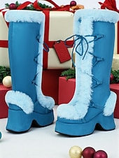 cheap Women&#039;s Christmas Shoes-Women&#039;s  Platform Christmas Boots with Faux Fur Trim - Chic Holiday Style, Perfect for Christmas Parties and Winter Celebrations
